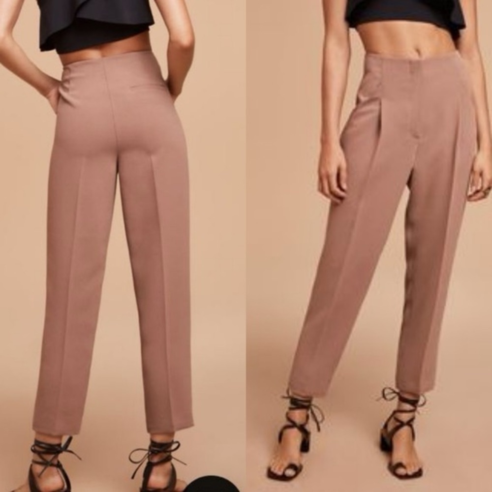 Aritzia Wilfred Chambéry Pant Crepe High Rise Pleated Pants brown sz 0